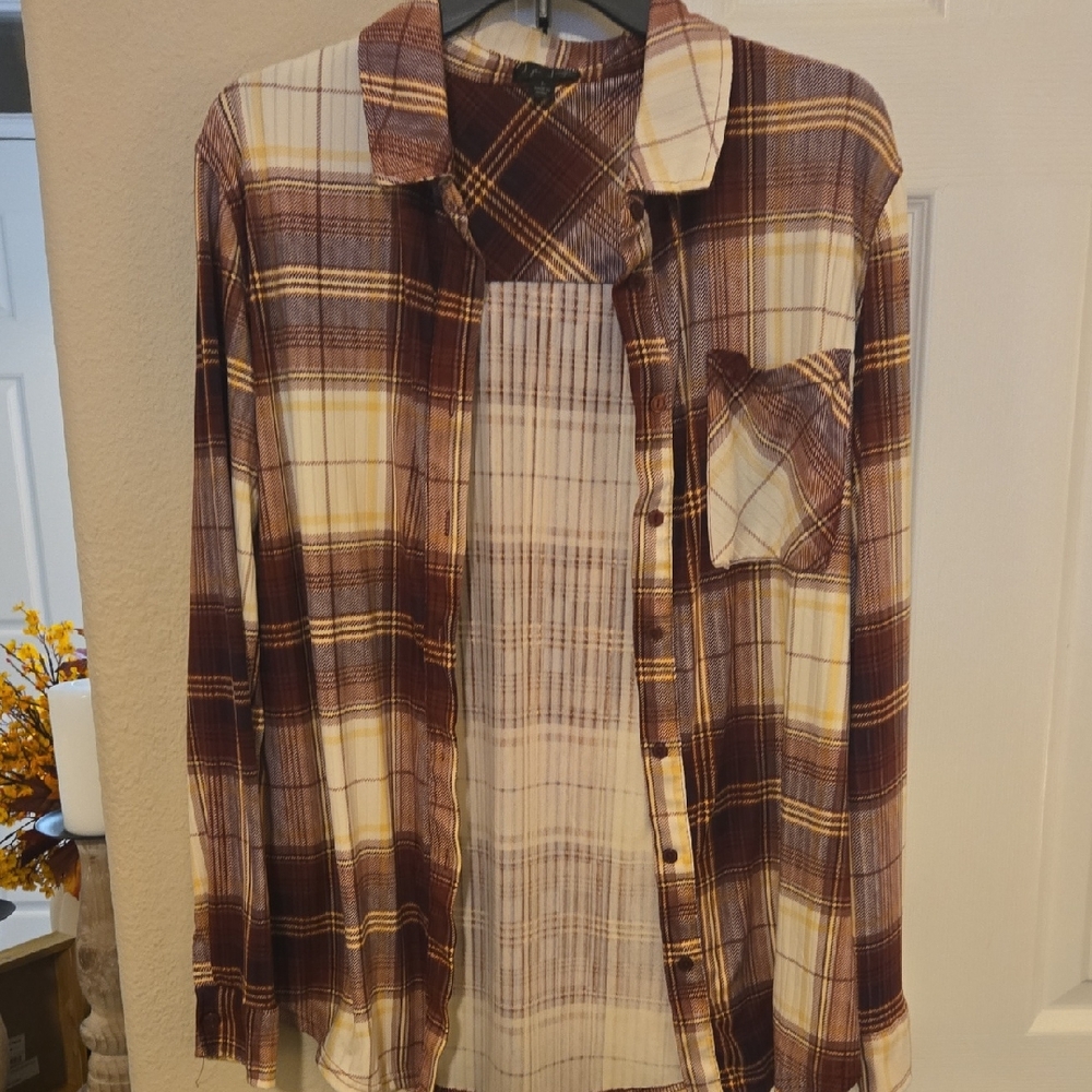 J for Justify Plaid Button Down Shirt - Brown and Cream